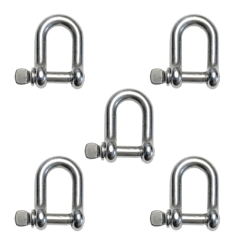 5 Piece Stainless Steel 316 D Shackle 5/32 (4mm) Marine Grade Dee - Set ...